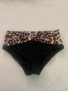 High-Waist Leopard Fold-Over Black Bikini Bottoms